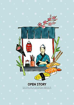 PSD 남자 일러스트 비즈니스 성공 프레임 한명 사람 성인 파란색 상점 초밥 회 대나무 투자 창업 일식집 성인남자한명만 국내일러스트 나무 1 음식 컬러 컨셉 식당 자영업 일본음식 남자한명만 성인남자만 파일형식