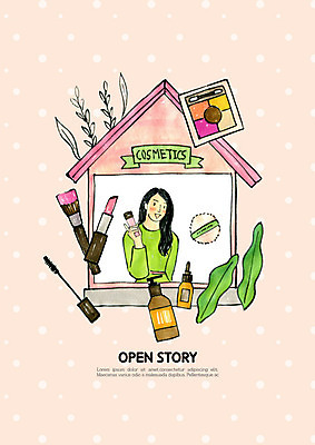 PSD 여자 분홍색 일러스트 비즈니스 성공 프레임 한명 사람 성인 상점 화장품 립스틱 뷰티샵 마스카라 투자 창업 화장품가게 성인여자한명만 국내일러스트 1 컬러 컨셉 뷰티 자영업 여자한명만 성인여자만 파일형식