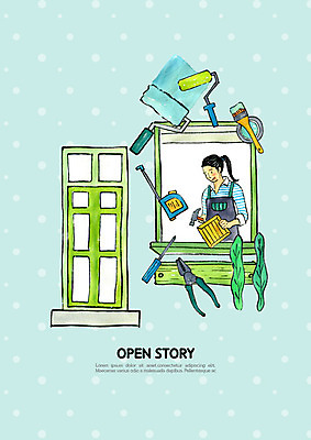 PSD 여자 일러스트 비즈니스 성공 프레임 한명 사람 성인 파란색 인테리어 상점 페인트 공구 목수 투자 창업 성인여자한명만 국내일러스트 직업 1 디자인 컬러 컨셉 도구 자영업 여자한명만 성인여자만 파일형식