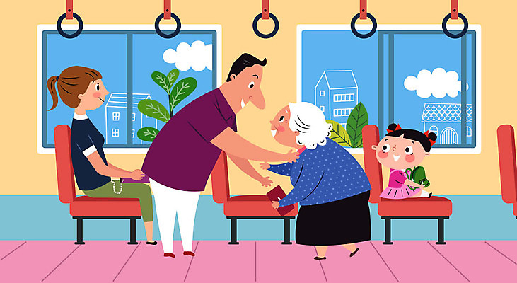 나무 구름 여자 교육 노년 남자 할머니 어린이 의자 일러스트 창문 나뭇잎 버스 실내 손잡이 서기 미소 웃음 사람 앉기 여러명 성인 건물 생활 예절 즐거움 감사 양보 공공예절 공공장소 자리양보 국내일러스트 AI파일 자연요소 식물 건축물 감정 육상교통 가구 다수 잎 모션 대중교통 표정 내부 장소 배려 파일형식 벡터