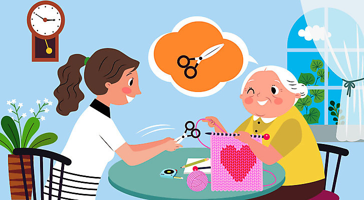 나무 구름 여자 교육 노년 화분 할머니 시계 말풍선 의자 일러스트 창문 탁자 실내 손잡이 사람 성인 두명 생활 공책 양손 예절 커튼 뜨개질 작업실 실 즐거움 주기 양보 손모으기 공공예절 가위질 대바늘 배려 여자만 국내일러스트 AI파일 자연요소 식물 손 감정 가구 모션 문구용품 가위_도구 손짓 취미 내부 파일형식 벡터