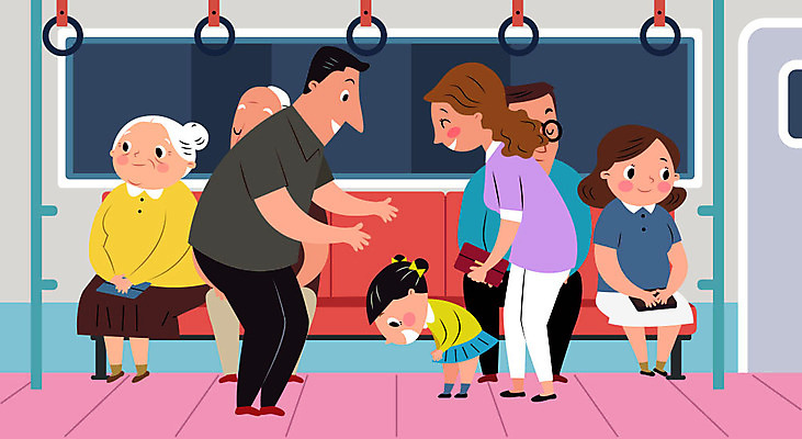 여자 교육 노년 남자 의자 일러스트 창문 모녀 엄마 대중교통 실내 손잡이 서기 미소 사람 앉기 소녀 여러명 성인 생활 자녀 예절 인사 전철 즐거움 감사 양보 공공예절 배려 자리양보 국내일러스트 AI파일 딸 감정 어린이 육상교통 교통수단 가구 다수 가족 모션 표정 내부 파일형식 벡터