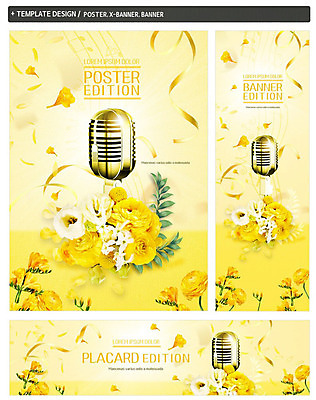 PSD 템플릿 배너 배너템플릿 가로배너 꽃 ZIP 포스터 리본 세로배너 음악 잎 문화예술 사람없음 노란색 현수막 마이크 음악회 배너세트 식물 컬러 음향기기 가로 세로 세트 공연 파일형식