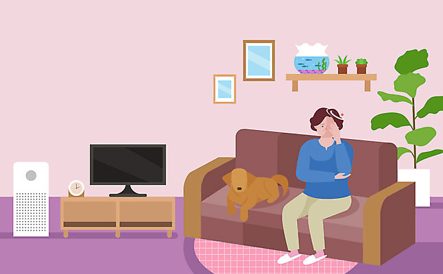 한마리 여자 화분 중년 일러스트 선반 한명 사람 텔레비전 강아지 어항 서랍장 두통 당황 갱년기 공기청정기 반려 중년여자한명만 거실장 국내일러스트 AI파일 1 감정 가구 성인 전자제품 반려동물 가전제품 개 질병 증상 여자한명만 중년여자만 파일형식 벡터