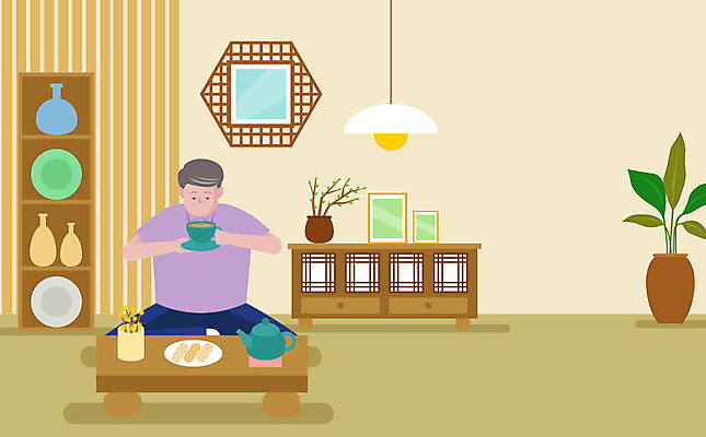 전통 남자 화분 중년 일러스트 탁자 주전자 조명 한명 사람 과자 평화 도자기 편안함 찻잔 장식장 갱년기 중년남자한명만 국내일러스트 AI파일 1 가구 컨셉 주방용품 디저트 잔 성인 감각 증상 남자한명만 중년남자만 파일형식 벡터