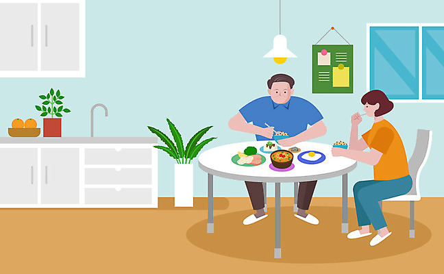 부부 여자 남자 화분 중년 의자 일러스트 식탁 사람 두명 주방 싱크대 갱년기 영양섭취 중년만 국내일러스트 AI파일 커플 가구 탁자 성인 개수대 증상 성인만 파일형식 벡터