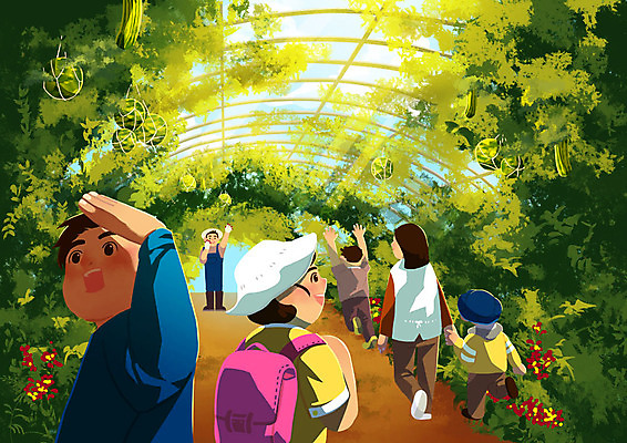 PSD 여자 남자 어린이 일러스트 가족 협력 안내 따뜻함 사람 여러명 성인 농장 가족라이프 체험 비닐하우스 주말농장 국내일러스트 라이프스타일 다수 컨셉 농업 관계 파일형식