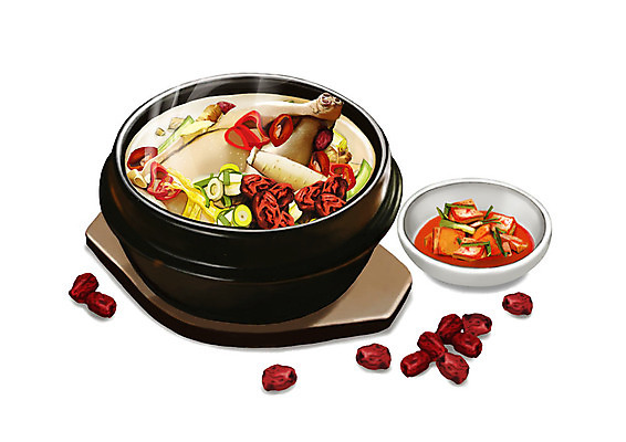 PSD 웰빙 한식 일러스트 여름음식 김치 건강 사람없음 여름 복날 뚝배기 대추 보양식 삼계탕 웰빙음식 제철음식 삼복 국내일러스트 계절 기념일 음식 건강식 몸보신 제철 파일형식 여름_계절