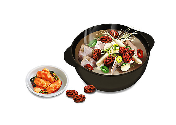 PSD 웰빙 한식 일러스트 건강 사람없음 여름 복날 대추 보양식 총각김치 웰빙음식 오리백숙 삼복 국내일러스트 계절 기념일 음식 김치 건강식 몸보신 파일형식