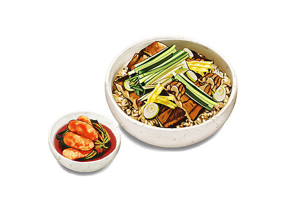 PSD 웰빙 한식 일러스트 건강 사람없음 여름 복날 보양식 총각김치 웰빙음식 장어덮밥 삼복 국내일러스트 계절 기념일 음식 김치 덮밥 건강식 몸보신 파일형식