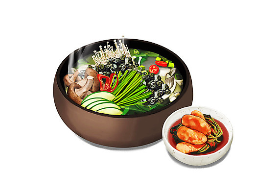 PSD 웰빙 한식 일러스트 건강 사람없음 여름 복날 보양식 총각김치 웰빙음식 삼복 다슬기탕 국내일러스트 계절 기념일 음식 김치 탕 건강식 몸보신 파일형식