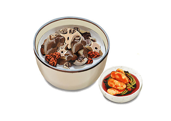 PSD 웰빙 한식 일러스트 건강 사람없음 여름 복날 보양식 총각김치 웰빙음식 삼복 꼬리곰탕 국내일러스트 계절 기념일 음식 김치 탕 건강식 몸보신 파일형식