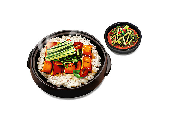 PSD 웰빙 한식 일러스트 건강 사람없음 여름 복날 보양식 웰빙음식 열무김치 장어덮밥 삼복 국내일러스트 계절 기념일 음식 김치 덮밥 건강식 몸보신 파일형식