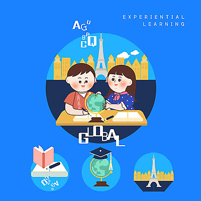 PSD 여자 남자 어린이 일러스트 영어교육 사람 소녀 소년 두명 파란색 지구본 체험학습 에펠탑 즐거움 에듀 영어캠프 스쿨팩 클래식블루 국내일러스트 영어 교육 감정 컬러 캠핑 체험 파리 랜드마크 에듀케이션 파일형식 트랜드컬러