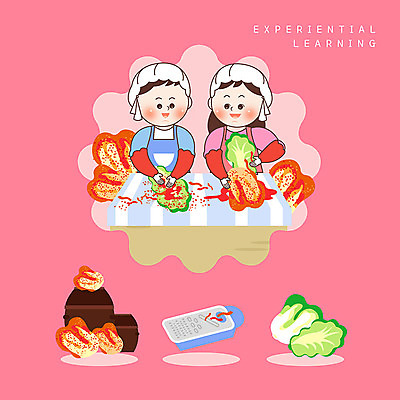 PSD 여자 남자 어린이 분홍색 일러스트 김치 사람 소녀 소년 두명 앞치마 체험학습 항아리 즐거움 배추 고무장갑 김장 강판 에듀 스쿨팩 국내일러스트 감정 한식 컬러 장갑 채소 체험 도자기 고무 에듀케이션 파일형식