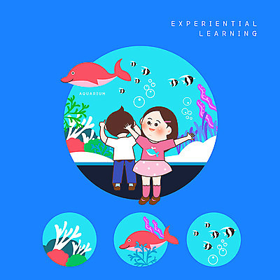 PSD 여자 남자 어린이 일러스트 어류 사람 소녀 소년 두명 파란색 만세 체험학습 해조류 수조 즐거움 돌고래 아쿠아리움 에듀 스쿨팩 물고기떼 국내일러스트 감정 컬러 포유류 모션 수중동물 체험 해양식물 수족관 에듀케이션 파일형식