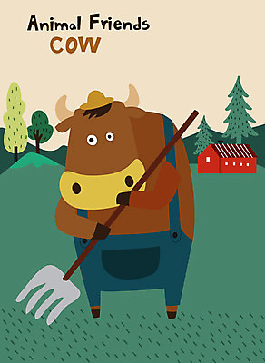 동물 한마리 밭 일러스트 사람없음 초록색 농장 귀여움 농기구 황소 소캐릭터 밭갈기 국내일러스트 AI파일 1 컬러 동물캐릭터 컨셉 농업 소 파일형식 벡터