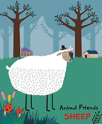 나무 동물 한마리 일러스트 주택 초원 사람없음 귀여움 버섯 양 숲속 숲 양캐릭터 국내일러스트 AI파일 식물 1 동물캐릭터 컨셉 포유류 건물 파일형식 벡터