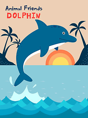 동물 한마리 바다 섬 일러스트 사람없음 파란색 야자수 귀여움 점프 돌고래 오리캐릭터 국내일러스트 AI파일 나무 1 컬러 동물캐릭터 컨셉 포유류 모션 오리 수중동물 파일형식 벡터