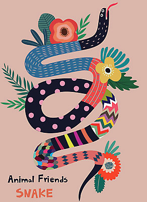 동물 한마리 꽃 패턴 일러스트 나뭇잎 사람없음 컬러풀 귀여움 화려 뱀 뱀캐릭터 국내일러스트 AI파일 식물 1 컬러 동물캐릭터 컨셉 잎 무늬 파충류 파일형식 벡터