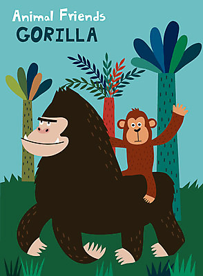 동물 새끼 두마리 일러스트 사람없음 초록색 갈색 귀여움 업기 고릴라 국내일러스트 AI파일 컬러 컨셉 2 포유류 모션 파일형식 벡터