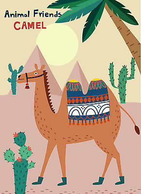 동물 한마리 일러스트 선인장 사람없음 초록색 야자수 갈색 귀여움 사막 피라미드 낙타 국내일러스트 AI파일 나무 식물 1 건축물 컬러 컨셉 포유류 랜드마크 파일형식 벡터