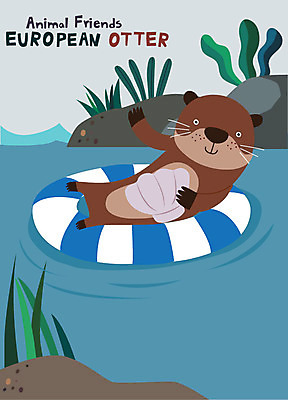 동물 한마리 일러스트 조개 휴식 사람없음 파란색 갈색 귀여움 튜브 수달 국내일러스트 AI파일 1 컬러 컨셉 어패류 파일형식 벡터