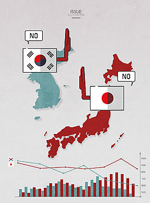 일러스트 그래프 한국 사람없음 경제 일본 경쟁 사회 태극기 거절 사회이슈 무역 갈등 일장기 정치 한일관계 국내일러스트 AI파일 산업 아시아 컨셉 국기 공동체 파일형식 벡터