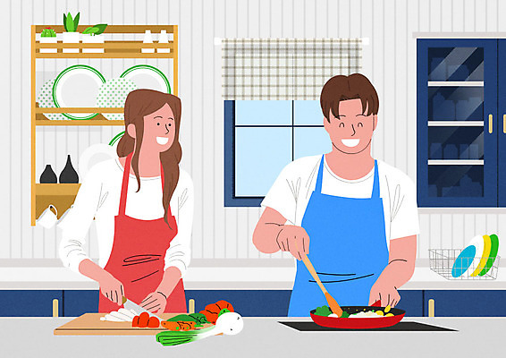 PSD 그릇 부부 여자 남자 행복 일러스트 가정 가족 요리 사람 성인 두명 여름 주방 화목 기쁨 가족라이프 재료손질 즐거움 싱크대 성인만 국내일러스트 라이프스타일 식기 커플 계절 감정 컨셉 관계 개수대 손질 파일형식