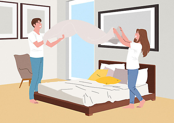 PSD 부부 여자 남자 행복 일러스트 가정 가족 사람 성인 두명 여름 화목 기쁨 침실 침대 춤 가족라이프 즐거움 정리 성인만 국내일러스트 라이프스타일 커플 계절 감정 가구 컨셉 관계 문화예술 파일형식