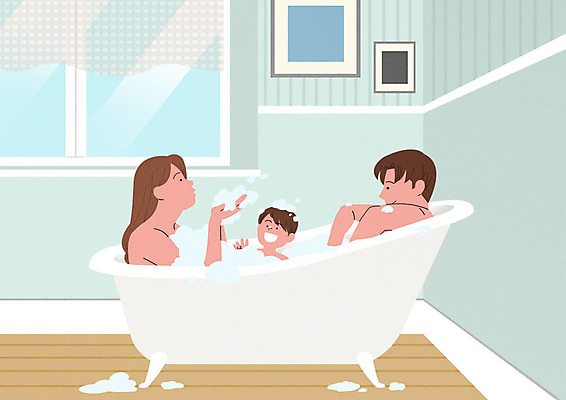 PSD 부부 여자 남자 행복 아들 어린이 일러스트 가정 가족 엄마 욕조 사람 소년 성인 세명 여름 화목 목욕 기쁨 욕실 가족라이프 아빠 즐거움 국내일러스트 라이프스타일 커플 계절 감정 컨셉 관계 청결 파일형식