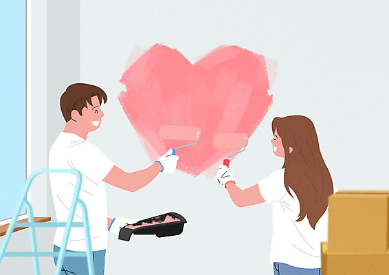 PSD 부부 여자 남자 행복 벽 일러스트 사다리 가정 가족 사람 성인 두명 여름 상자 화목 페인트 기쁨 하트 가족라이프 페인트칠 즐거움 박스포장 성인만 국내일러스트 모양 라이프스타일 커플 계절 감정 컨셉 포장 관계 페인팅 도구 파일형식