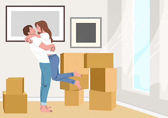 PSD 부부 여자 남자 행복 거실 일러스트 가정 가족 포옹 사람 성인 두명 여름 상자 화목 기쁨 가족라이프 이사 즐거움 정리 박스포장 성인만 국내일러스트 라이프스타일 커플 계절 감정 컨셉 포장 관계 안기 파일형식