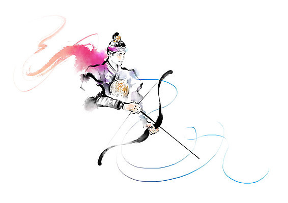 PSD 한국전통 전통 남자 분홍색 여행 일러스트 캘리그라피 붓터치 화살 흑백 한명 사람 전통의상 한복 활 태극 번짐 활시위 남자한명만 국궁 국내일러스트 1 문양 컬러 한국 촬영기법 전통무술 남자만 파일형식 효과