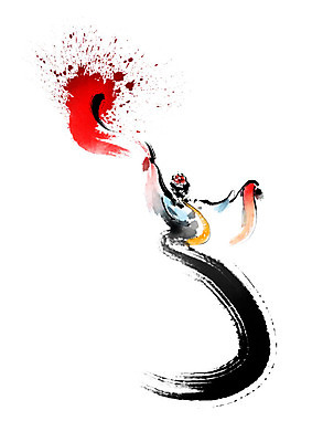 PSD 한국전통 전통 여자 여행 일러스트 캘리그라피 붓터치 흑백 한명 사람 컬러풀 전통의상 한복 전통무용 태극 번짐 소매 댕기 여자한명만 국내일러스트 1 문양 컬러 한국 촬영기법 춤 여자만 파일형식 효과