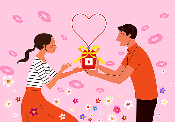 여자 남자 꽃 리본 일러스트 사랑 사람 성인 두명 만남 하트 즐거움 전달 사랑나눔 헌혈 설레임 혈액주머니 성인만 국내일러스트 AI파일 모양 식물 감정 캠페인 컨셉 봉사 혈액 나눔 파일형식 벡터