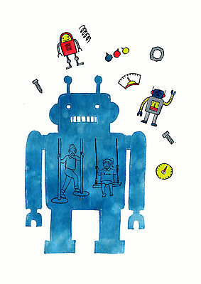 PSD 실루엣 어린이 일러스트 붓터치 동화 수채화 사람 소녀 두명 파란색 나사 부속품 놀이터 어린이날 로봇 상상력 어린이만 국내일러스트 여자 기념일 컬러 놀이 촬영기법 공구 오브젝트 파일형식