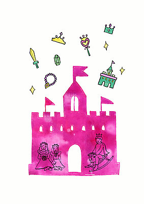 PSD 실루엣 어린이 분홍색 일러스트 붓터치 동화 수채화 사람 소녀 소년 세명 성 어린이날 공주님 상상력 왕자 어린이만 국내일러스트 건축물 여자 기념일 남자 컬러 촬영기법 파일형식