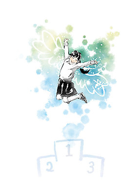 PSD 여자 교육 어린이 날개 일러스트 캘리그라피 하늘 붓터치 한명 사람 소녀 점프 만세 자신감 번짐 단상 에듀 소녀한명만 스쿨팩 국내일러스트 1 감정 모션 에듀케이션 여자한명만 소녀만 파일형식 효과