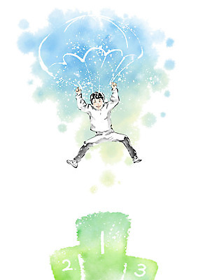 PSD 교육 남자 어린이 일러스트 캘리그라피 붓터치 한명 사람 소년 자신감 낙하산 번짐 에듀 소년한명만 스쿨팩 국내일러스트 1 감정 에듀케이션 남자한명만 소년만 파일형식 효과