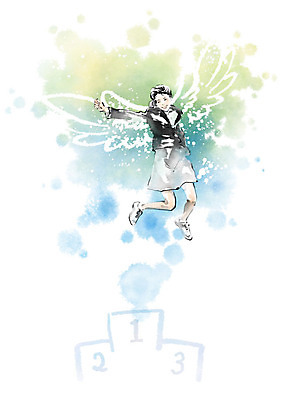 PSD 여학생 여자 교육 교복 날개 일러스트 캘리그라피 청소년 하늘 붓터치 사람 비행 자신감 번짐 단상 에듀 십대여자한명만 스쿨팩 국내일러스트 학생 옷 감정 에듀케이션 여자한명만 십대여자만 파일형식 효과