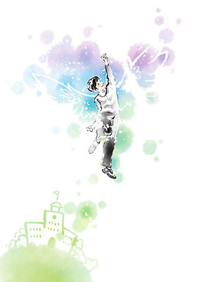 PSD 교육 남자 어린이 날개 일러스트 캘리그라피 학교 하늘 붓터치 한명 사람 소년 점프 비행 자신감 번짐 에듀 소년한명만 스쿨팩 국내일러스트 1 감정 모션 에듀케이션 남자한명만 소년만 파일형식 효과