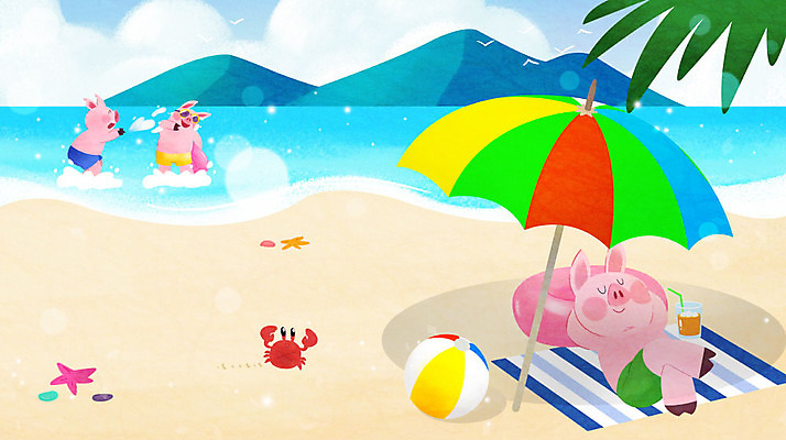 PSD 바다 여행 일러스트 공 물놀이 조개 휴식 불가사리 산 세마리 사람없음 여름 파란색 여름휴가 바캉스 야자수 기쁨 꽃게 파라솔 돼지 바닷가재 시원함 즐거움 돼지캐릭터 튜브 국내일러스트 나무 계절 감정 컬러 동물캐릭터 컨셉 포유류 놀이 휴가 어패류 극피동물 3 게 가재 파일형식 여름_계절