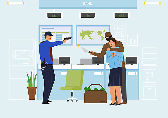 PSD 여자 남자 화분 세계지도 돈 의자 일러스트 사람 성인 세명 총 경찰 도둑 위협 은행 대치 은행원 흉기 성인만 국내일러스트 직업 무기 가구 지도 금융 세계 재산 범죄인 파일형식