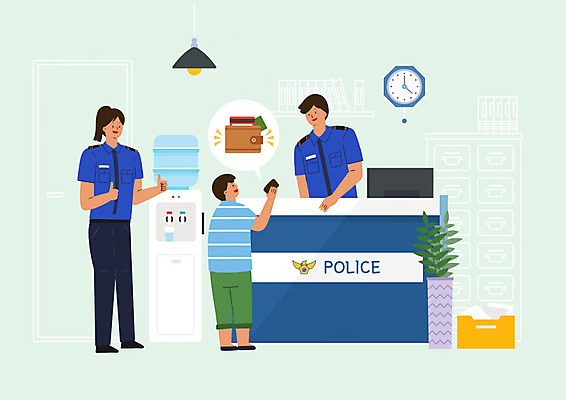 PSD 여자 남자 화분 어린이 시계 일러스트 사람 소년 성인 세명 모니터 자료 지갑 경찰 경찰서 신고 정수기 분실물센터 국내일러스트 직업 컴퓨터 센터 파일형식