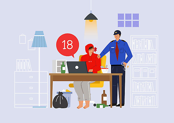 PSD 남자 의자 일러스트 주류 사람 성인 두명 노트북 스탠드 경찰 책상 소주 사이버범죄 악플 체포 컵라면 성인만 국내일러스트 직업 음료 가구 조명 전자제품 라면 범죄 파일형식