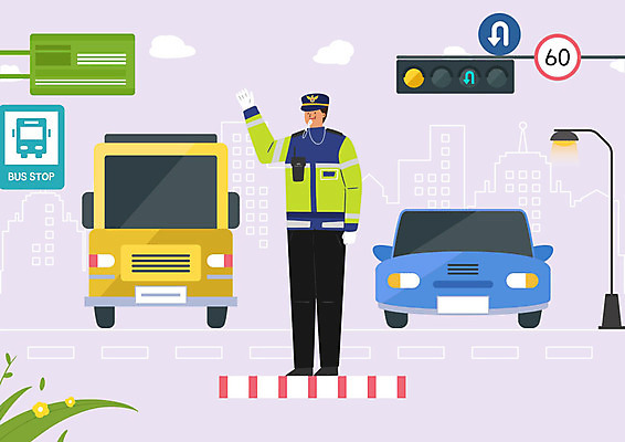 PSD 남자 도로 가로등 일러스트 승용차 한명 사람 성인 트럭 경찰 버스정류장 신호등 호루라기 교통경찰 교통정리 속도제한 엄격한 성인남자한명만 국내일러스트 직업 1 공공시설 길 교통 교통시설 자동차 금지 역 남자한명만 성인남자만 파일형식