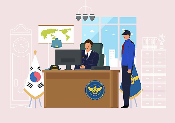 PSD 남자 세계지도 의자 일러스트 창문 사람 성인 두명 모니터 경찰 태극기 상사 보고 심볼 성인만 국내일러스트 직업 가구 지도 비즈니스 컴퓨터 세계 발표 국기 파일형식