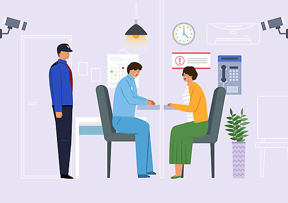 PSD 응시 여자 남자 화분 시계 일러스트 가족 엄마 사람 성인 세명 달력 경찰 교도소 눈물 통화 감시카메라 성인만 국내일러스트 직업 시선 감정 관계 모션 카메라 감옥 파일형식