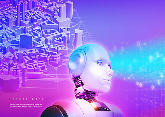 PSD 편집이미지 응시 산업 생각 미래 사람없음 건물 숫자 보라색 로봇 4차산업 미래산업 이미지편집 문자 건축물 시선 컬러 컨셉 파일형식